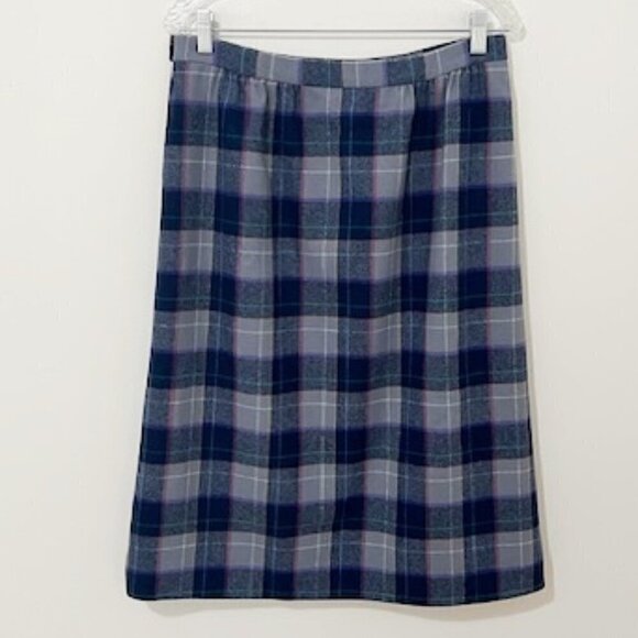 Vintage Pendleton Woolen Mills Plaid Wool Skirt Blue Gray Midi Size 14 - Picture 3 of 5